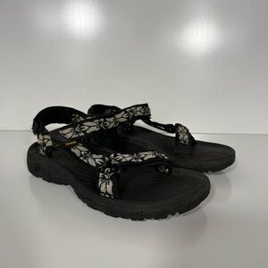 Teva Women's Black Sandals with Cream Floral Straps